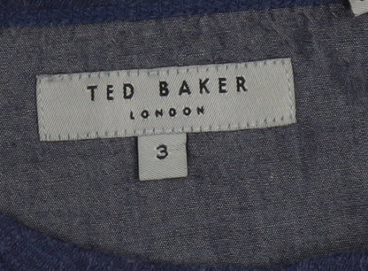 Ted Baker Men Blue Striped Cotton Long Sleeve Button Crew Neck Top M