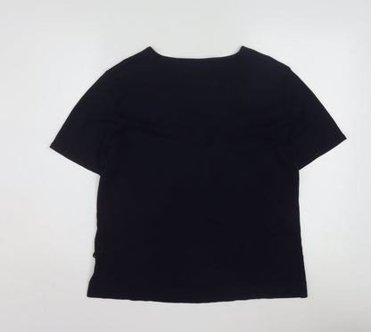 Coldwater Creek Womens Black Silk Blend V-Neck Short Sleeve Top L