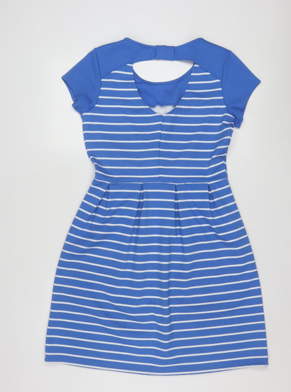 La Redoute Women Blue Striped Fit & Flare Dress Size 10