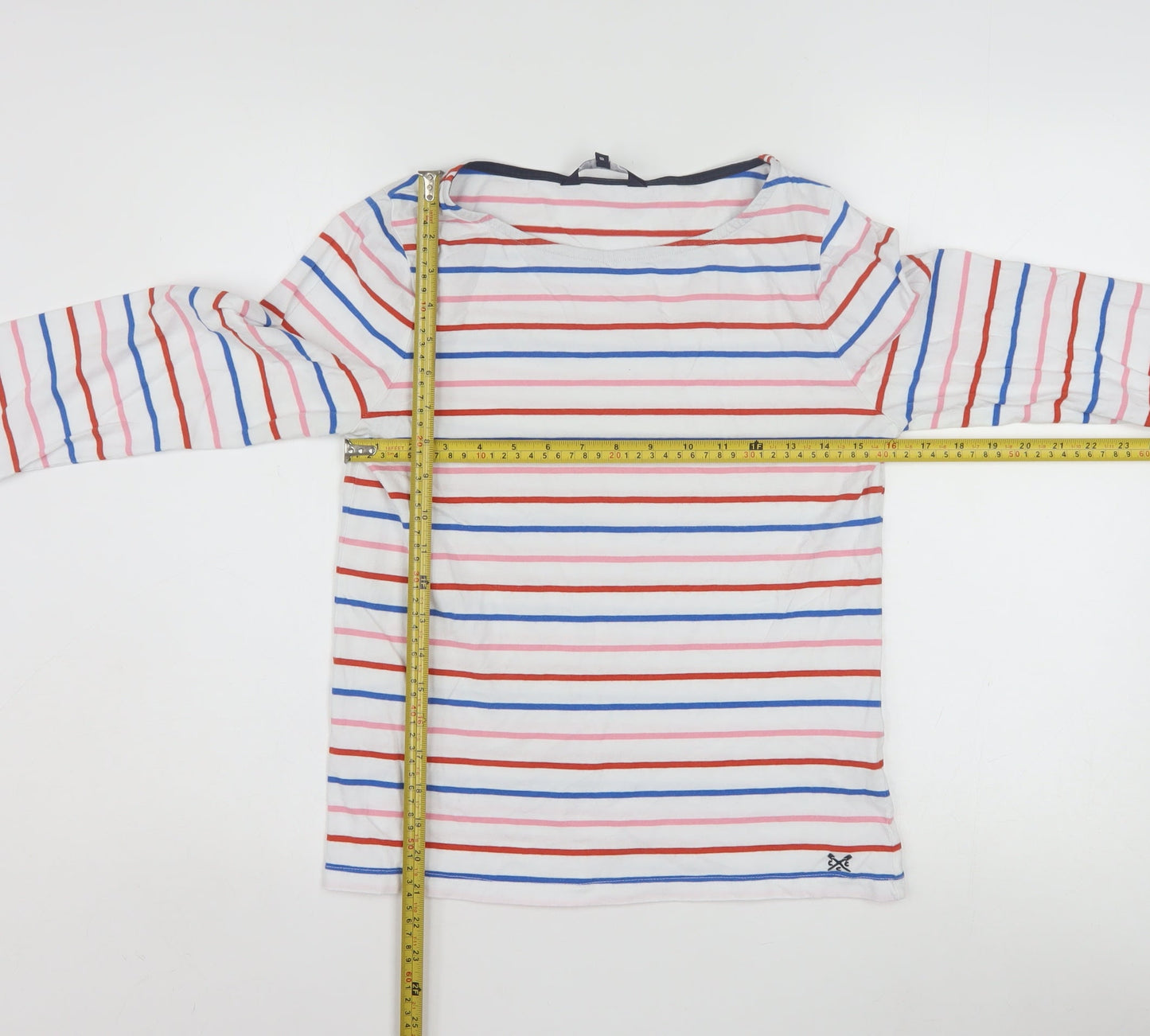 Crew Clothing Company Women's Multicoloured Striped Cotton Boat Neck Top Size 10