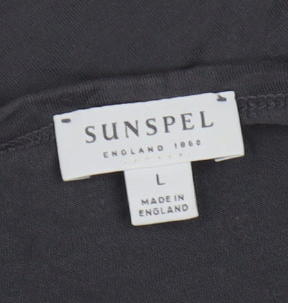 Sunspel Men's Black Cotton Crew Neck Short Sleeve T-Shirt Size L