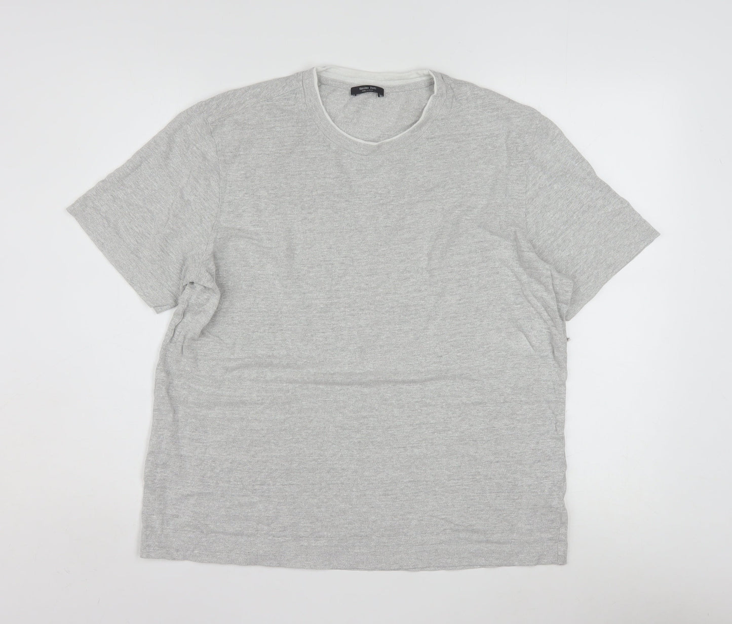 Massimo Dutti Men's Grey Linen Blend Short Sleeve Crew Neck T-Shirt L