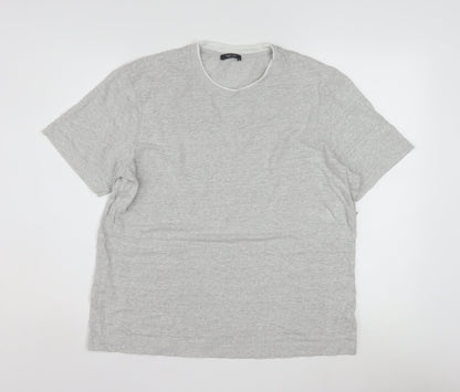 Massimo Dutti Men's Grey Linen Blend Short Sleeve Crew Neck T-Shirt L
