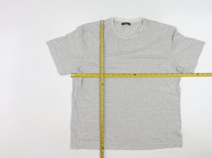 Massimo Dutti Men's Grey Linen Blend Short Sleeve Crew Neck T-Shirt L