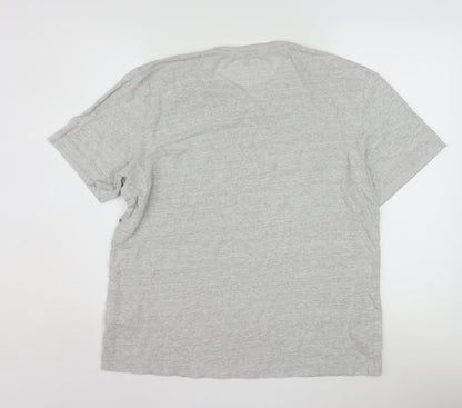Massimo Dutti Men's Grey Linen Blend Short Sleeve Crew Neck T-Shirt L