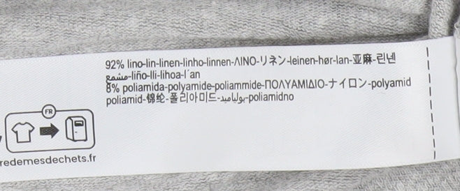 Massimo Dutti Men's Grey Linen Blend Short Sleeve Crew Neck T-Shirt L