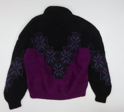 Lazle Men's Purple Black Wool Collared Chunky Knit Pullover Jumper L