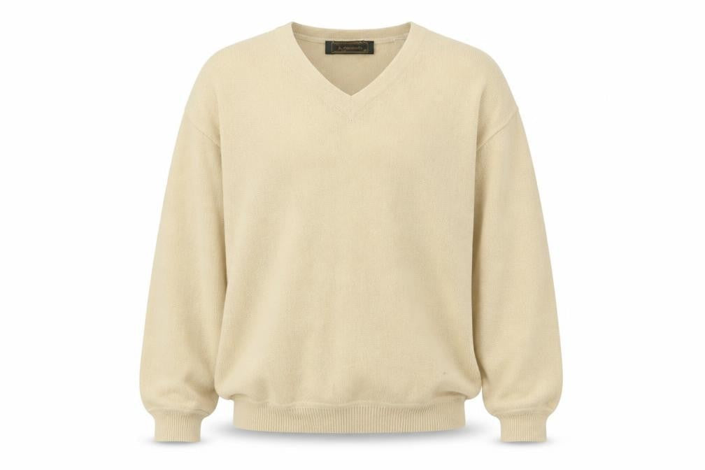 Peru Unlimited Men's Beige Alpaca Wool V-Neck Jumper Size L