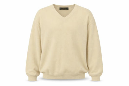 Peru Unlimited Men's Beige Alpaca Wool V-Neck Jumper Size L