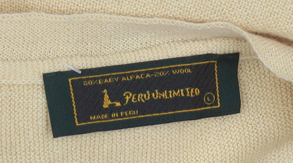 Peru Unlimited Men's Beige Alpaca Wool V-Neck Jumper Size L