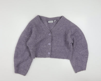 Weekday Women Purple Ribbed Cropped Cardigan XS Wool Blend Knit