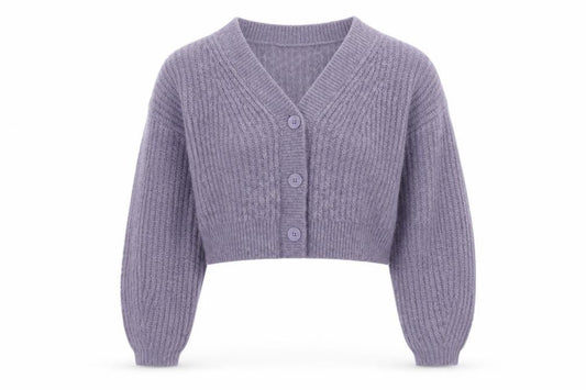 Weekday Women Purple Ribbed Cropped Cardigan XS Wool Blend Knit