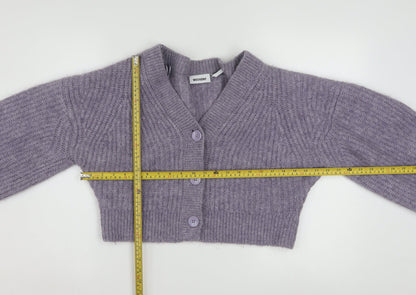 Weekday Women Purple Ribbed Cropped Cardigan XS Wool Blend Knit