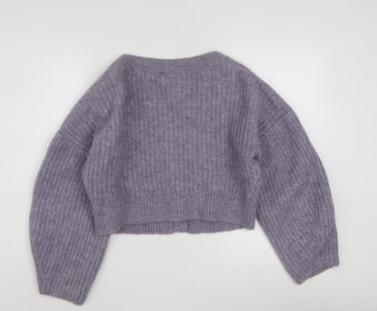 Weekday Women Purple Ribbed Cropped Cardigan XS Wool Blend Knit