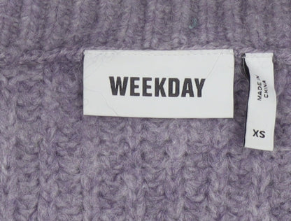 Weekday Women Purple Ribbed Cropped Cardigan XS Wool Blend Knit