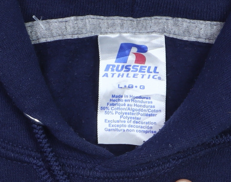 Russell Athletic Men's Blue Pullover Hoodie L Graphic Varsity Tennis