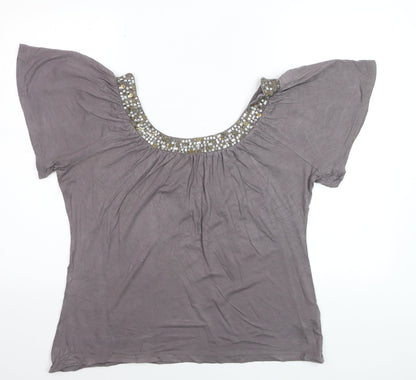 South Collection Women’s Brown Beaded Tunic Blouse UK 14