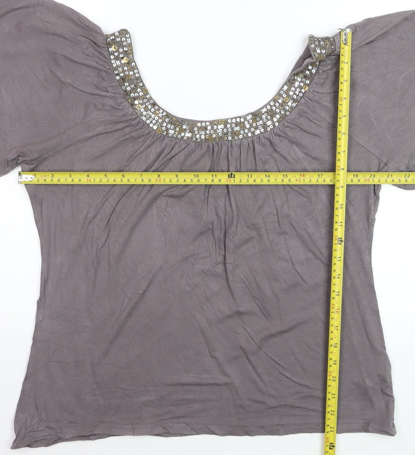South Collection Women’s Brown Beaded Tunic Blouse UK 14