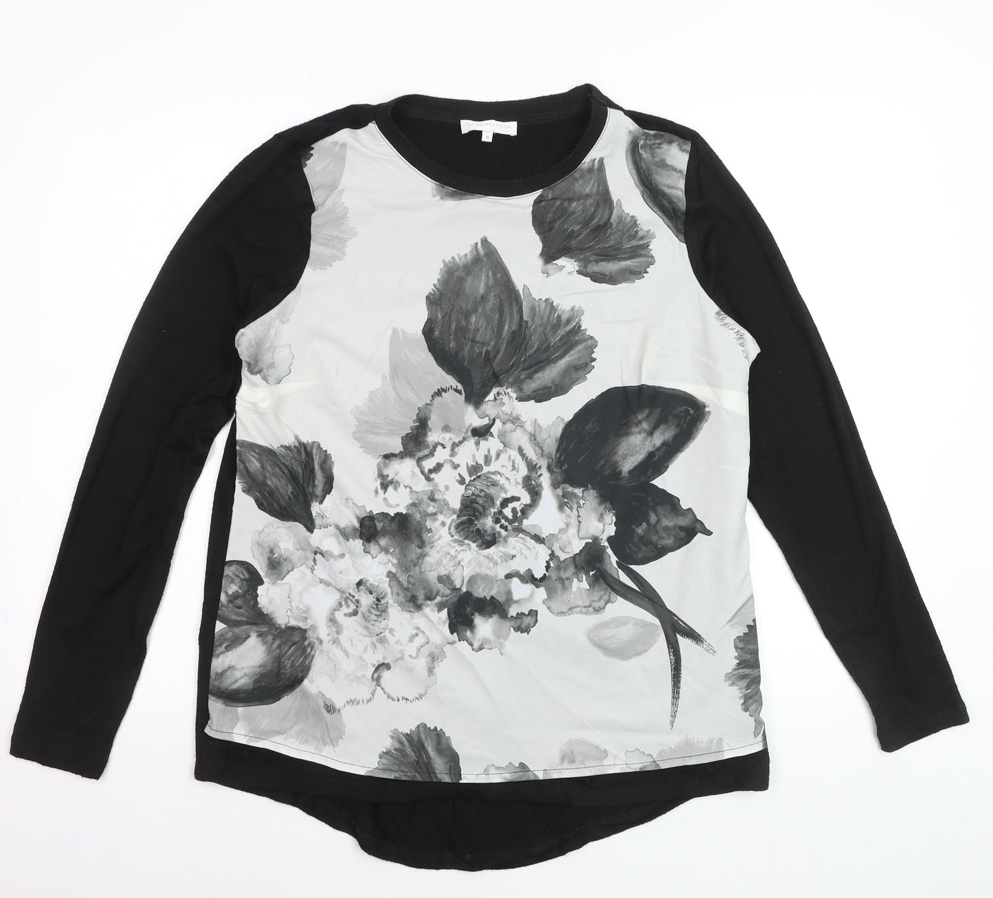 RJR John Rocha Womens Black Floral Long Sleeve T-Shirt Size 14