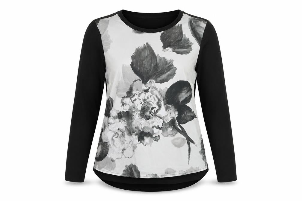 RJR.John Rocha Womens Black Floral Long Sleeve T-Shirt Size 14