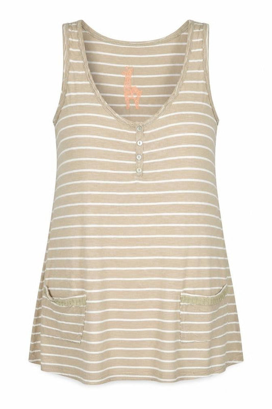 White Stuff Women’s Beige Striped 100% Cotton Tank Top Size 10