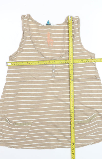 White Stuff Women’s Beige Striped 100% Cotton Tank Top Size 10