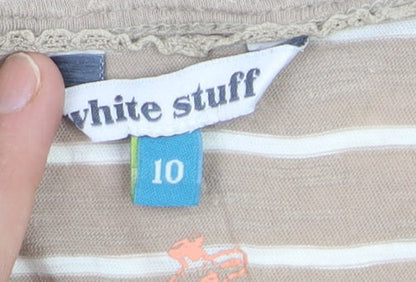 White Stuff Women’s Beige Striped 100% Cotton Tank Top Size 10