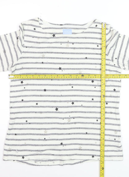 Joules Womens White Striped Star Long Sleeve Cotton T-Shirt Size 12