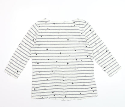 Joules Womens White Striped Star Long Sleeve Cotton T-Shirt Size 12