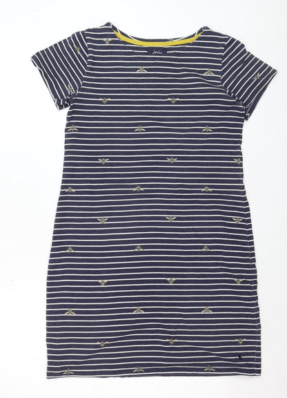 Joules Women’s Blue Striped Bee Embroidered Cotton T-Shirt Dress Size 10