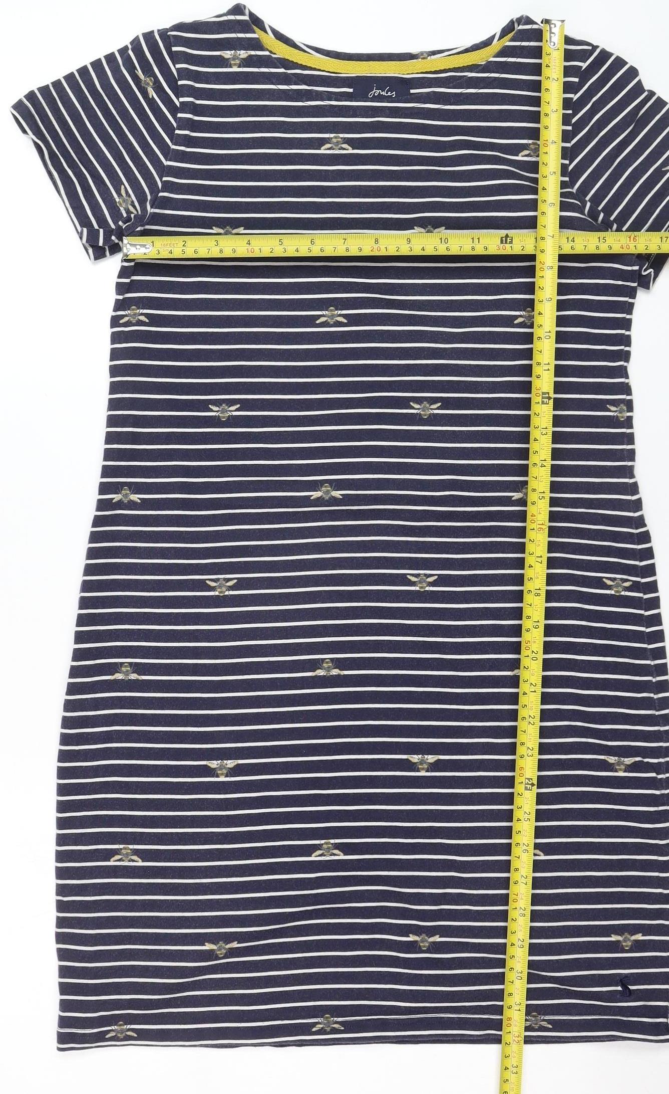Joules Women’s Blue Striped Bee Embroidered Cotton T-Shirt Dress Size 10