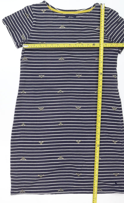 Joules Women’s Blue Striped Bee Embroidered Cotton T-Shirt Dress Size 10