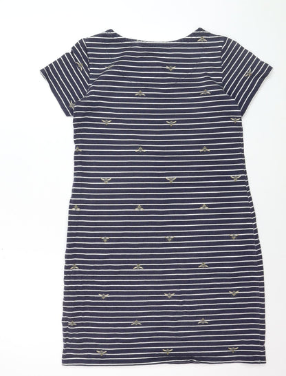 Joules Women’s Blue Striped Bee Embroidered Cotton T-Shirt Dress Size 10