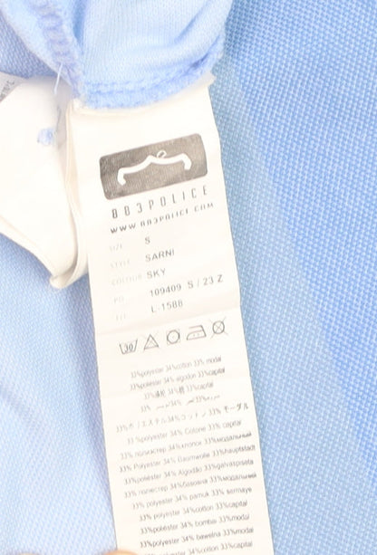 883 Police Men's Sky Blue Striped Polo Shirt Size S Regular Fit