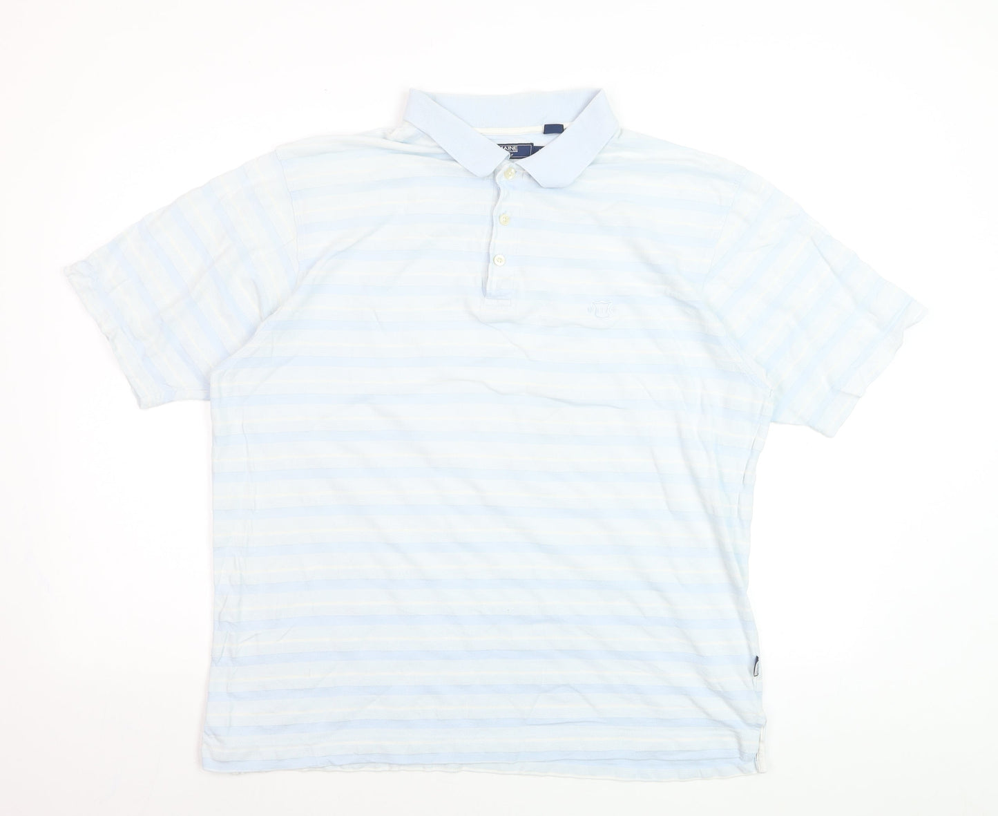 Maine New England Men's Blue Striped Cotton Golf Polo Shirt L