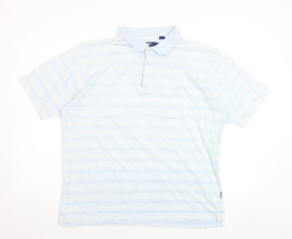 Maine New England Men's Blue Striped Cotton Golf Polo Shirt L
