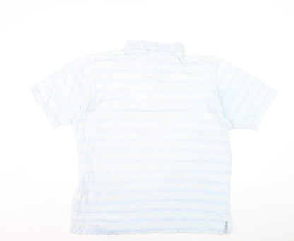Maine New England Men's Blue Striped Cotton Golf Polo Shirt L