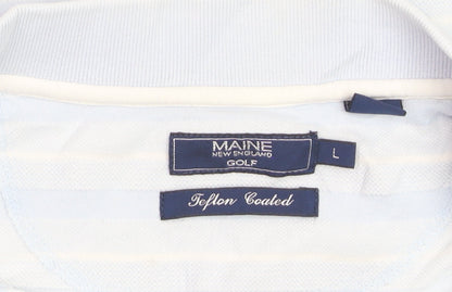Maine New England Men's Blue Striped Cotton Golf Polo Shirt L