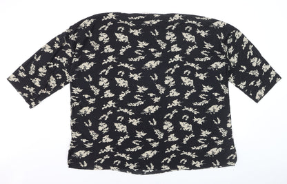 Wasabi Concept Women's Black Floral Tunic Blouse Size M