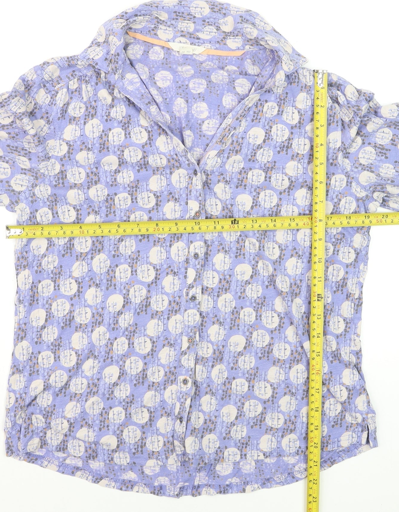 White Stuff Women's Purple Geometric Cotton Button-Up Shirt UK 14