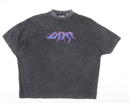 Collusion Men's Grey Graphic High Neck Relaxed T-Shirt Size S
