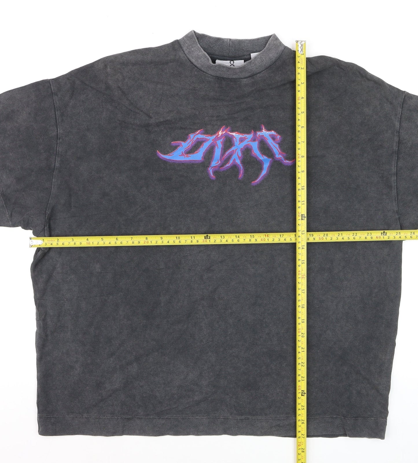 Collusion Men's Grey Graphic High Neck Relaxed T-Shirt Size S