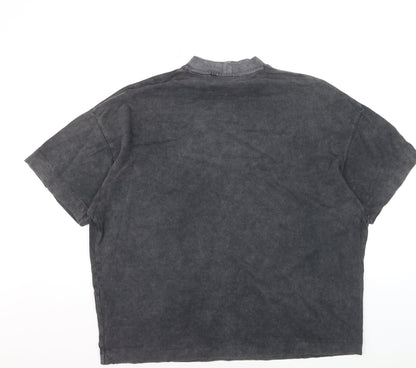 Collusion Men's Grey Graphic High Neck Relaxed T-Shirt Size S