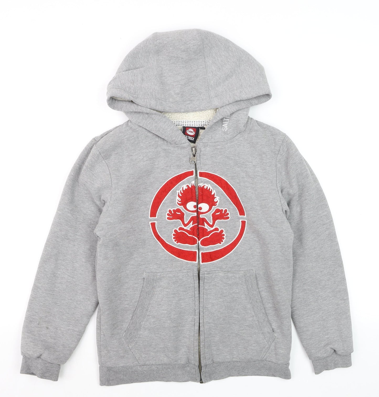 Saltrock Boys Grey Full Zip Hoodie 7-8 Years Cotton Blend Sherpa Lined