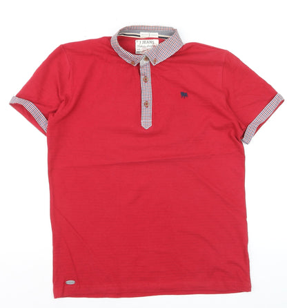 J Jeans Teens Red Cotton Collared Short Sleeve Polo Shirt 12-13