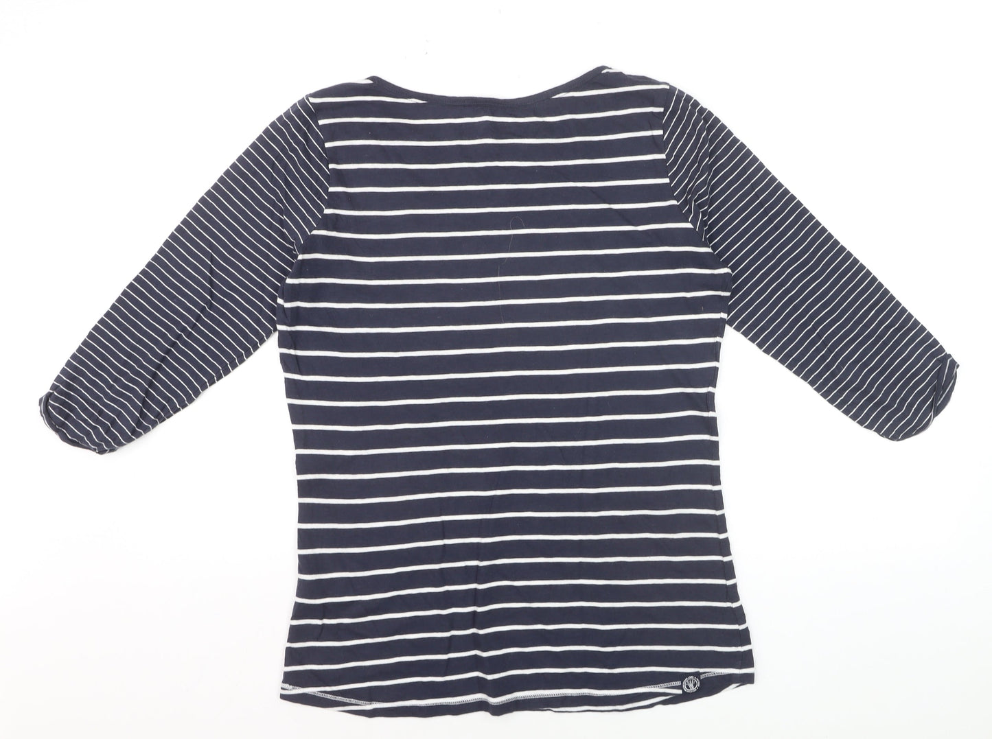 Fat Face Women's Blue Striped 3/4 Sleeve Cotton Jersey T-Shirt Size 12
