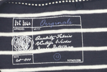 Fat Face Women's Blue Striped 3/4 Sleeve Cotton Jersey T-Shirt Size 12