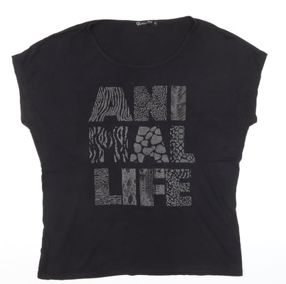 Encuentro Women's Black XL Animal Print Relaxed Rayon T-Shirt