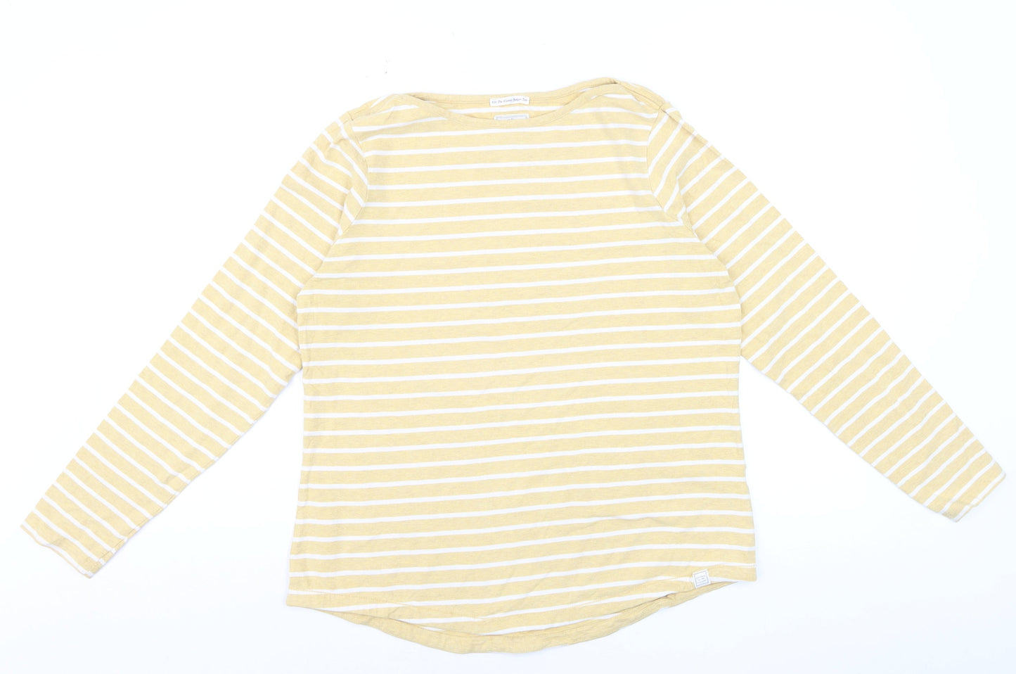 Fat Face Women Yellow Striped Long Sleeve Cotton Breton T-Shirt Size 12
