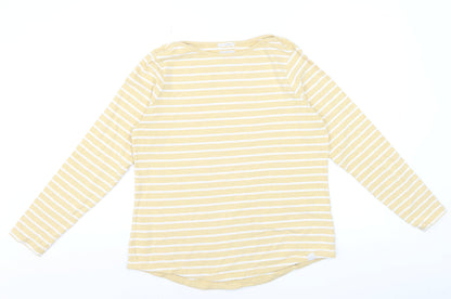 Fat Face Women Yellow Striped Long Sleeve Cotton Breton T-Shirt Size 12